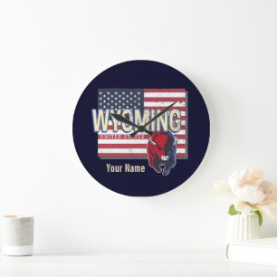 Wyoming United Staaten Retro Staat Map Vintag USA Große Wanduhr