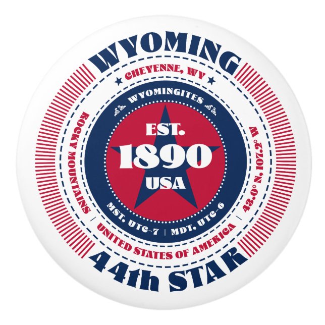 Wyoming US-Staat Red White Blue Typografy Keramikknauf (Vorderseite)
