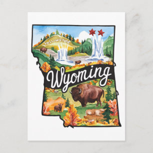 Wyoming USA Bundesstaat Vintage-Wasserfarben-Form Postkarte
