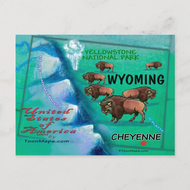 Wyoming USA Fun Map Postkarte (Vorderseite)