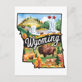 Wyoming USA State Shaped Vintage Watercolor Postkarte