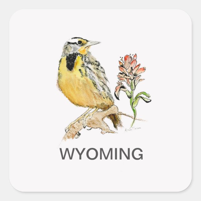 Wyoming-Vogel-Blume Quadratischer Aufkleber (Vorderseite)