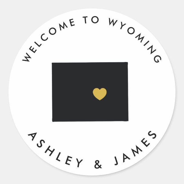 Wyoming Wedding Welcome Sticker Tag Gold (Vorderseite)