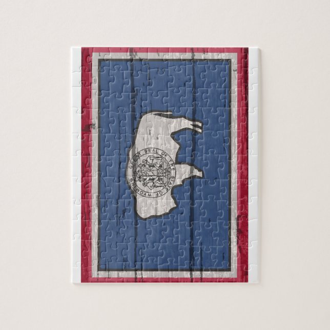 Wyomo-Staatsflagge auf altes Holz Puzzle (Vertikal)