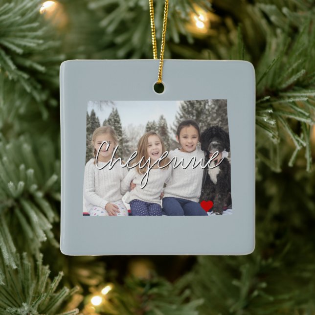 Wyomoming Staat Foto Einfügen und Ortsname Keramikornament (Baum)