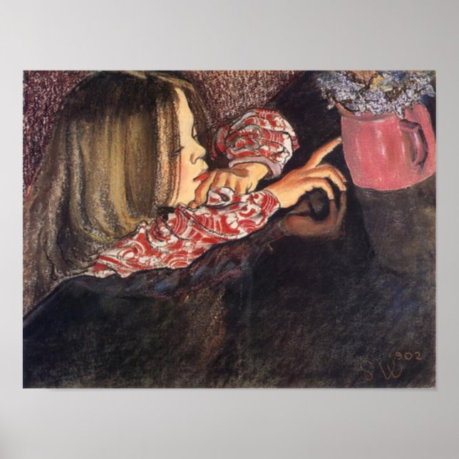 Wyspianski, Helenka mit einer Vase der Blume, 1902 Poster (Vorne)