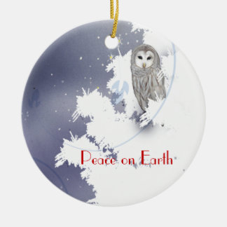 X003_Winter Eule, Weltfrieden Keramik Ornament