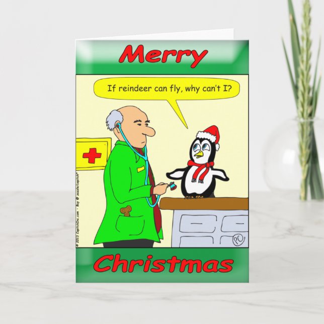 x14 Rentiere können Cartoon fliegen Feiertagskarte (Vorderseite)