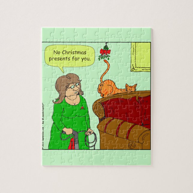 x55 Cat Hintern mistletoe Weihnachtsfest Cartoon Puzzle (Vertikal)