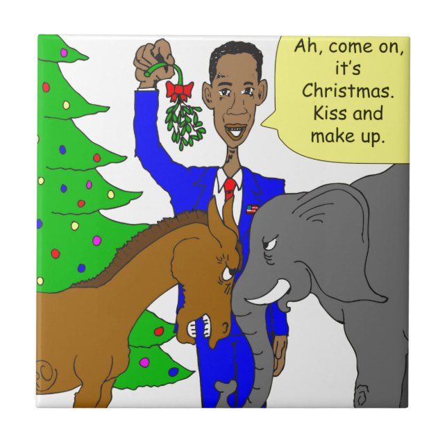 x69 Esel-Elefant Präsident Obama Cartoon Fliese (Vorderseite)