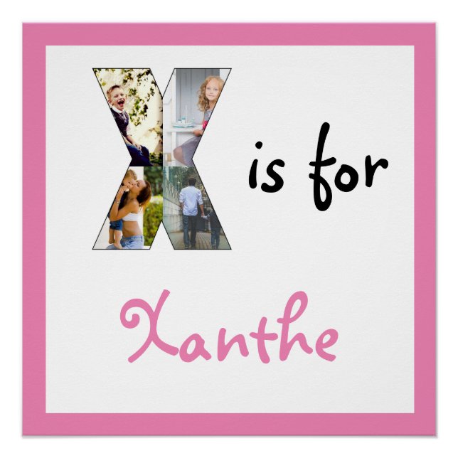 X für Name Pink Foto Poster (Vorderseite)