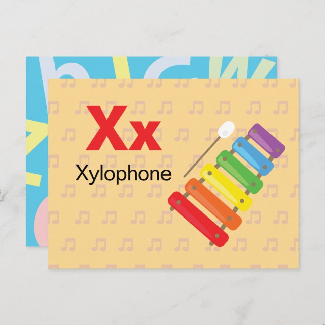 X ist für Xylophone - Alphabet Flash Card Postkarte (Vorne/Hinten)