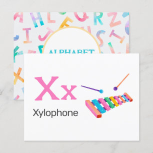X ist für Xylophone - Alphabet Flash Card Postkarte