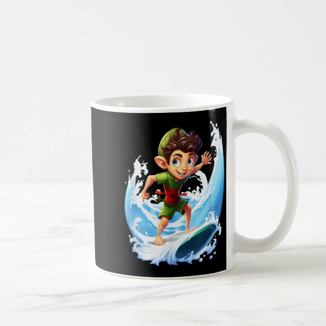X-mas Christmas Elf Riding Surfboard Surfboard  Kaffeetasse (Rechts)