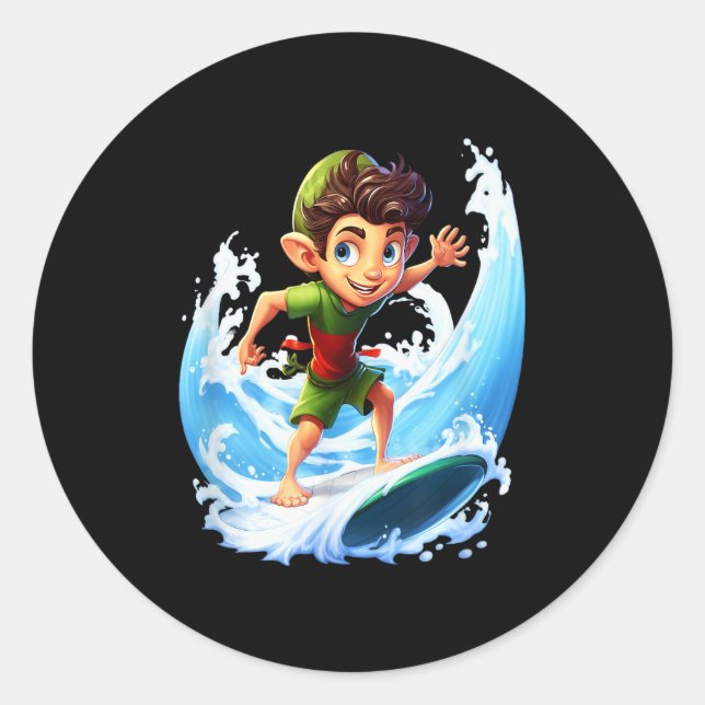 X-mas Christmas Elf Riding Surfboard Surfboard  Runder Aufkleber (Vorderseite)