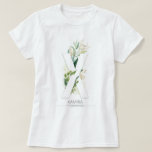 X Monogram Gold Greenery Blätter Elegant T-Shirt<br><div class="desc">Grüne Blätter und Goldfolien,  fett gedruckter T - Shirt</div>
