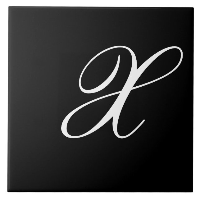X Monogram Initial White auf Black Fliese (Vorderseite)
