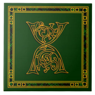 X Monogram "Irish Gold on Green" Keramik Tile Fliese