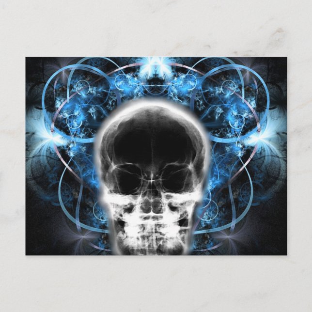 X-Ray Butterfly Fraktal Skull - Blau Postkarte (Vorderseite)