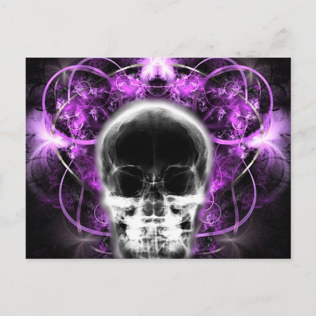 X-Ray Butterfly Fraktal Skull - Fuchsia Postkarte (Vorderseite)