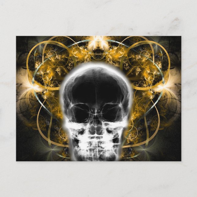 X-Ray Butterfly Fraktal Skull - Gelb Postkarte (Vorderseite)