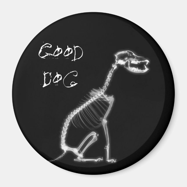 X-RAY GOOD DOG SKELETON SITTING - B&W MAGNET (Vorne)