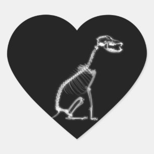 X-RAY PUPPY DOG SKELETON SITTING - B&W Herz-Aufkleber