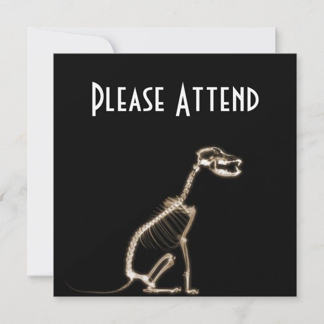 X-RAY PUPPY DOG SKELETON SITTING - SEPIA EINLADUNG (Vorderseite)