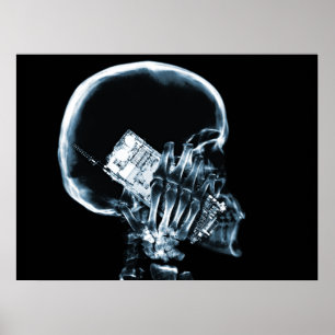 X-RAY SKELETON AM TELEFON - BLAU POSTER