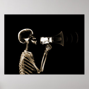 X-RAY SKELETON AUF MEGAPHONE - SEPIA POSTER
