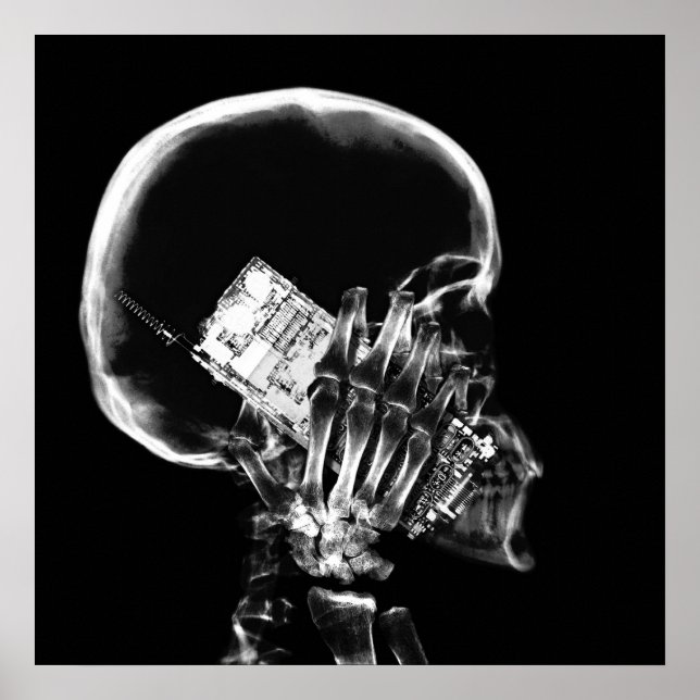X-RAY SKELETON AUF ZELLTELEFON BLACK & WHITE POSTER (Vorne)