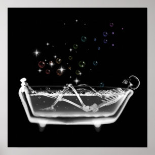 X-Ray Skeleton Bath - B&W Rainbow Poster