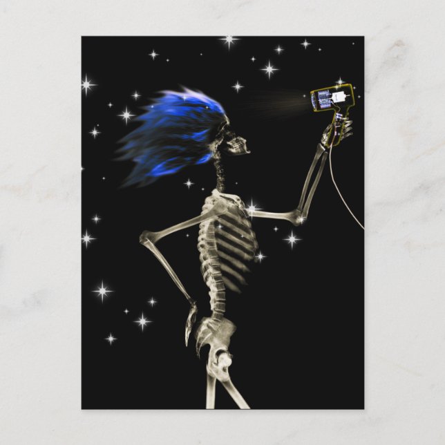 X-Ray Skeleton Dressed - Blaues Haar Postkarte (Vorderseite)