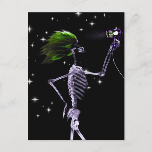 X-Ray Skeleton Dressed - Grünes Haar Postkarte (Vorderseite)