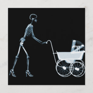 X-RAY SKELETON FRAU & BABY CARRIAGE - BLAU EINLADUNG