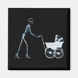 X-RAY SKELETON FRAU & BABY CARRIAGE - BLAU MAGNET