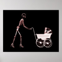 X-RAY SKELETON FRAU & BABY CARRIAGE - RED