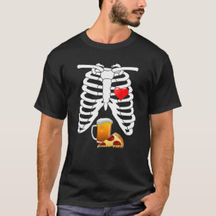 X-Ray Skeleton Ribs Pizza Beer Halloween Kostüm T-Shirt