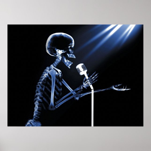 X-RAY SKELETON SINGING ON RETRO MIC - BLAU POSTER (Vorne)
