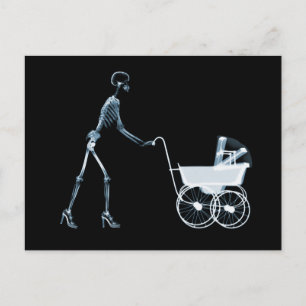 X-RAY SKELETON WOMAN & BABY CARRIAGE - BLUE POSTKARTE
