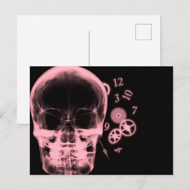 X-Ray-Skull & Clock-Parts - Red Postkarte (Vorne/Hinten)