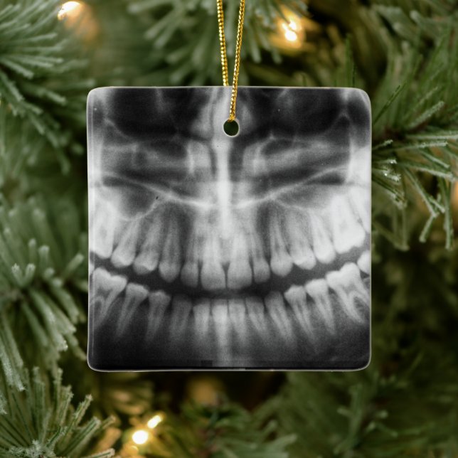 X-Ray Teeth Mouth Smile Schwarz-Weiß Keramikornament (Baum)