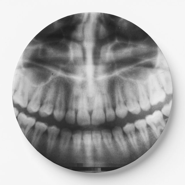 X-Ray Zähne Mouth Smile Schwarz und Weiß Pappteller (Vorderseite)