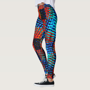 Xadrez azul, laranja, Fake sujo ou manchado. Leggings