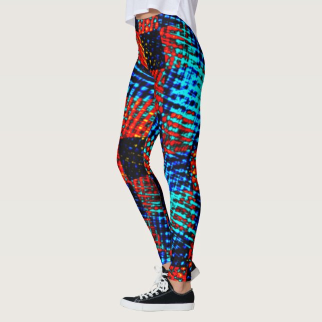 Xadrez azul, laranja, Fake sujo ou manchado. Leggings (Links)