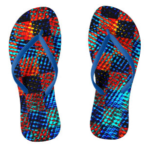 Xadrez laranja, azul, fauch sujo com manchas. flip flops