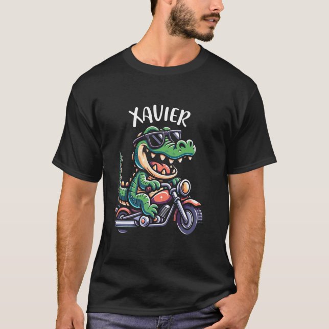 Xavier Alligator Motorraddesign für Boys Name X T-Shirt (Vorderseite)