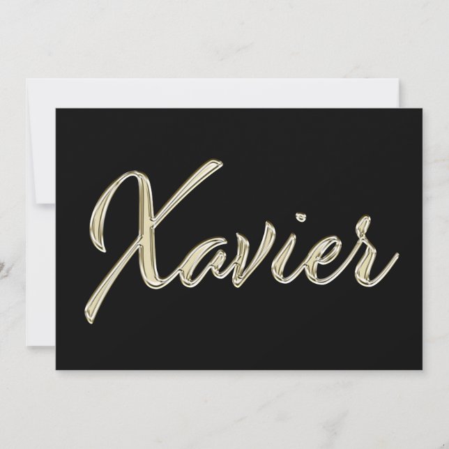 Xavier Name white gold Handwriting Karte (Vorderseite)