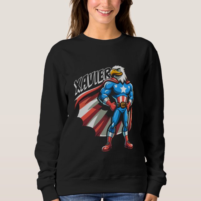 Xavier USA Eagle Patriotic Superhero für Boys Name Sweatshirt (Vorderseite)