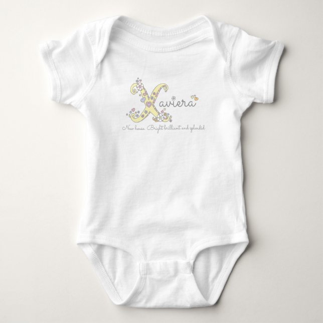 Xaviera Name bedeutet X-Monogramm-Girl-Trompe Baby Strampler (Vorderseite)